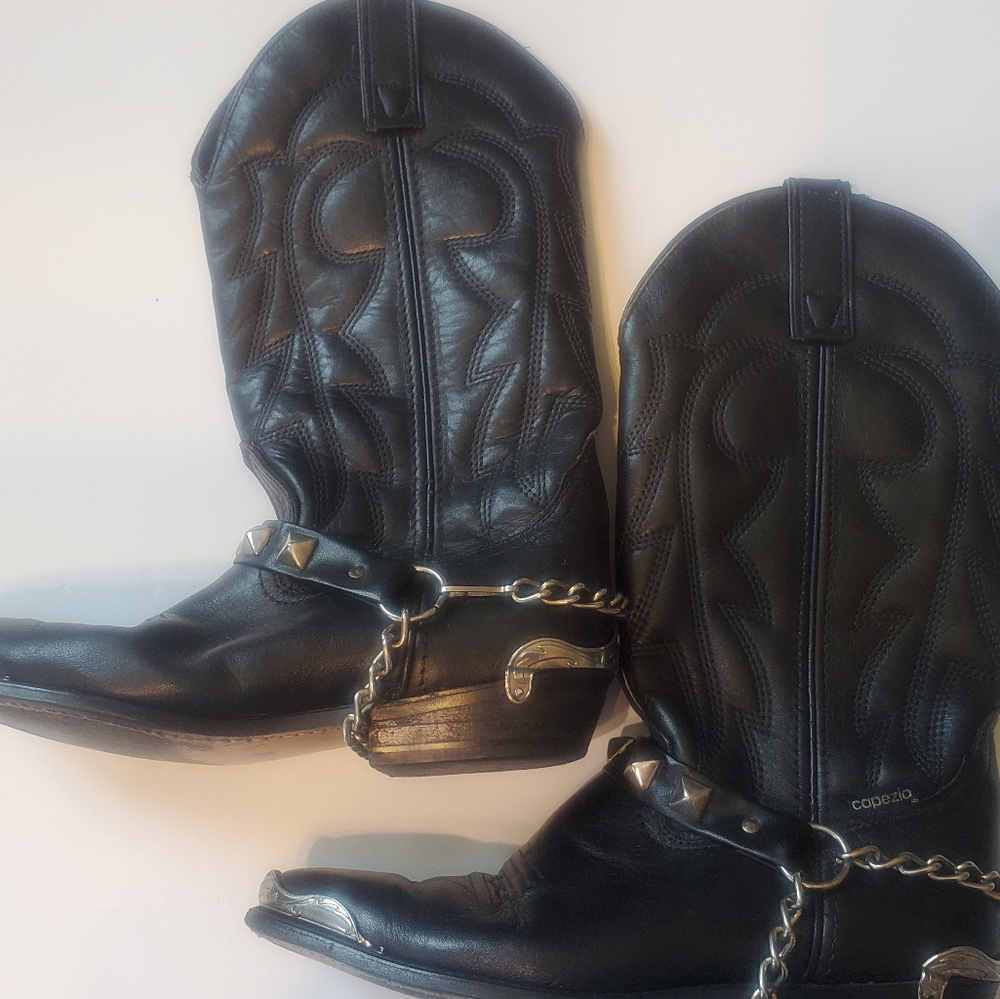 RARE Vintage Capezio Black stud chain cowboy boots